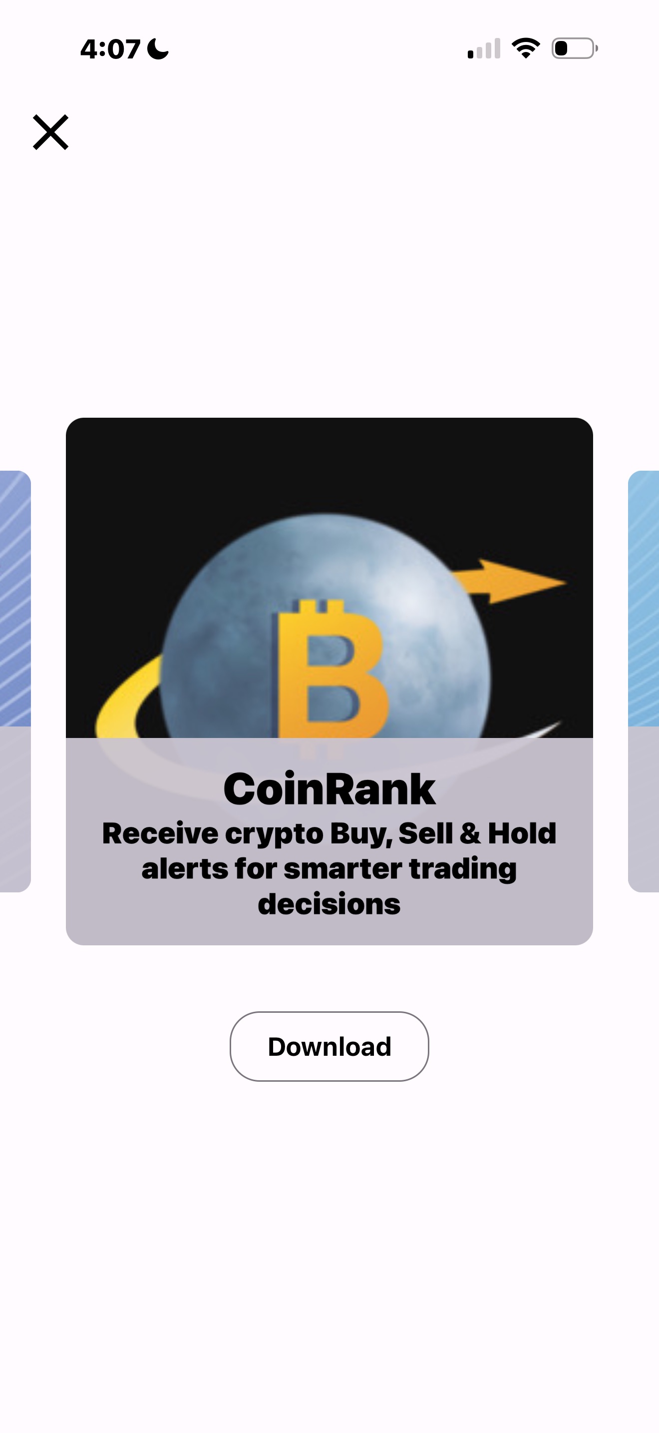 Penny Gems Our Apps carousel showing CoinRank